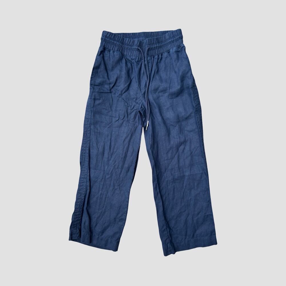 Quince Women’s Small Blue Wide Leg Linen Pants Drawstring Lounge Beach Coastal